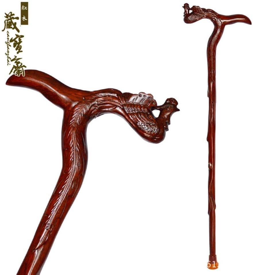 Canne en bois massif dragon cadeau idéal de marche pour grands-parents