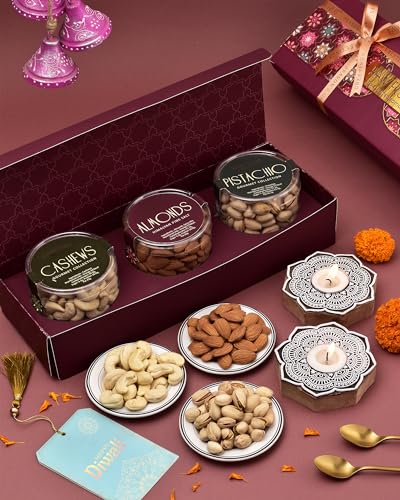 Image of Hyperfoods Diwali Gift Items Diwali Gift Hampers Diwali Gifts For Employees Diwali Gifts For Family Diwali Dry Fruits Gift Box Pet Jars Cashew Almond Pista Diwali Decoration Items Diwali Candles