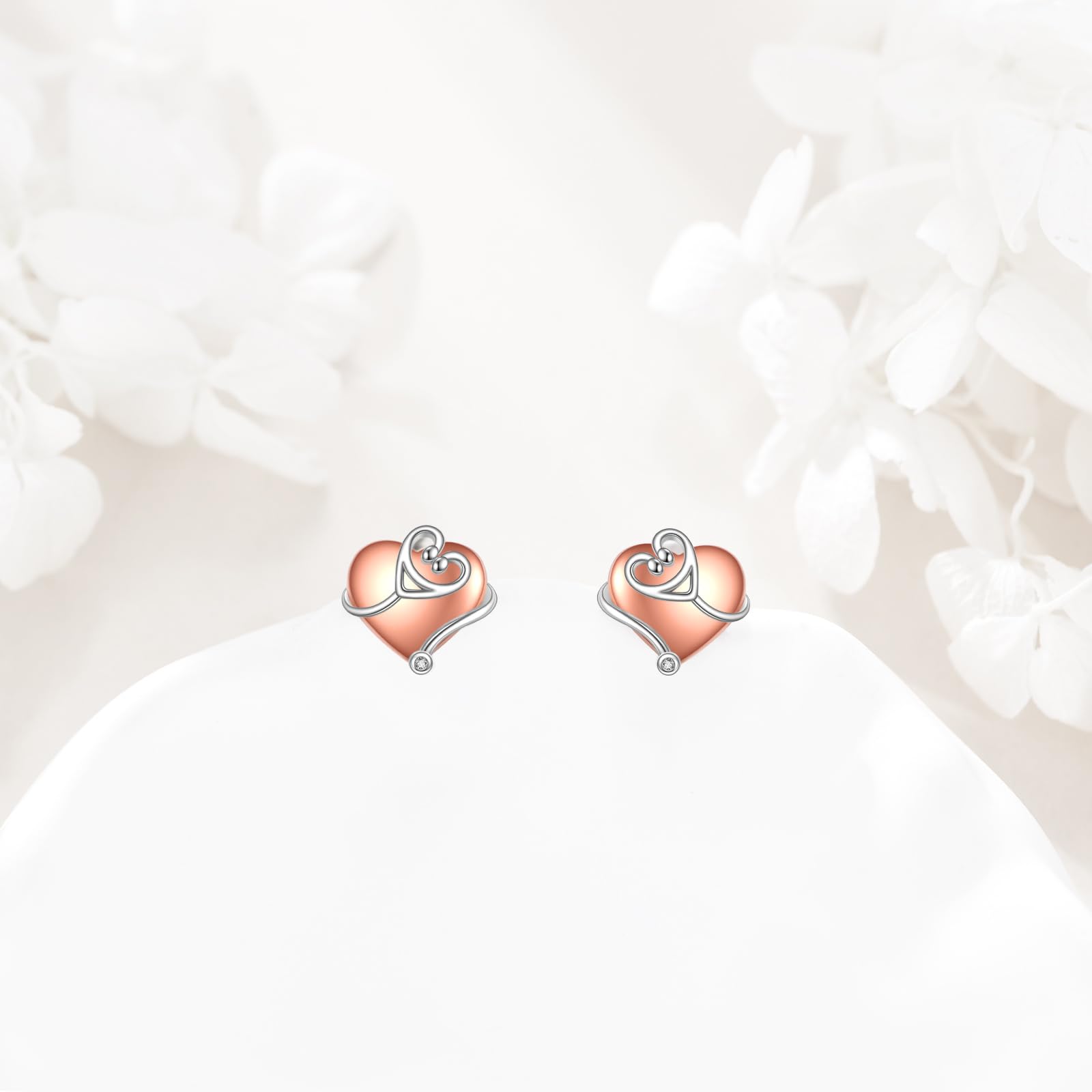 Stethoskop Ohrringe 925 Sterling Silber Stethoskop Herz Ohrstecker Pflege Schmuck Geschenke für Frauen Krankenpflege Arzt Medizinstudent Abschluss Geschenk