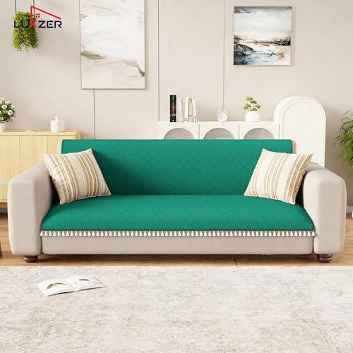 Image of Lukzer Quilted Sofa Cover Mat with Tassels for 2 Seater Sofa - Forest Green | Soft Washable Anti-Slip Protector for Living Room | Furniture Cover for Back-Seat Slipcover 120X150CM / SC-200-2T