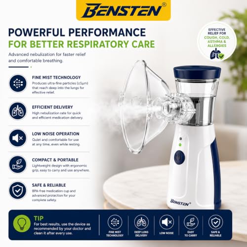 Image of Portable Mesh Nebulizer for Home Use | Rechargeable Handheld Mist Inhaler with Mask