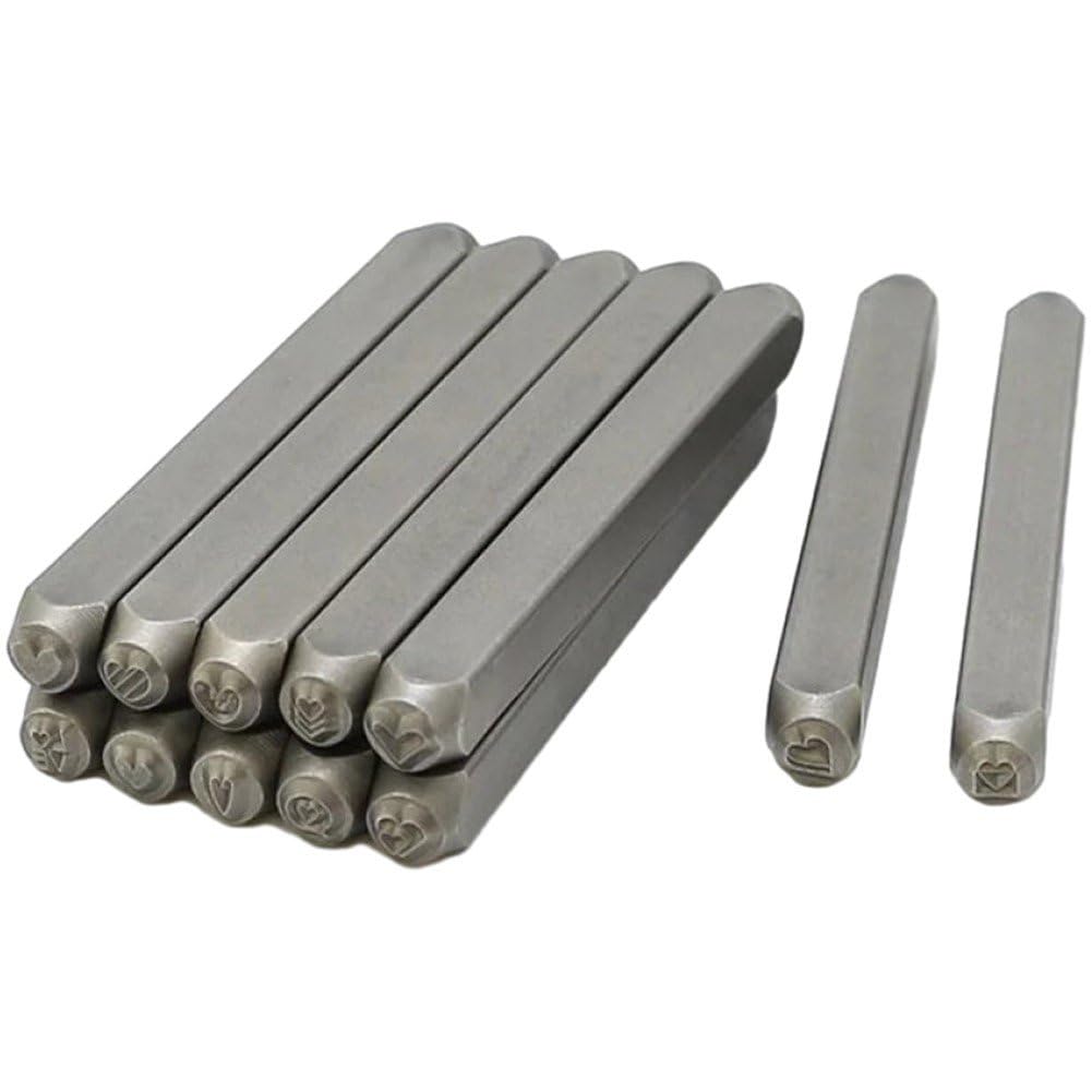 Fituenly 12pcs Heart Pattern Punch Set 3mm Style Metal Stamping Set Leather Stamps Carving Punching Set Jewelry Making Tool