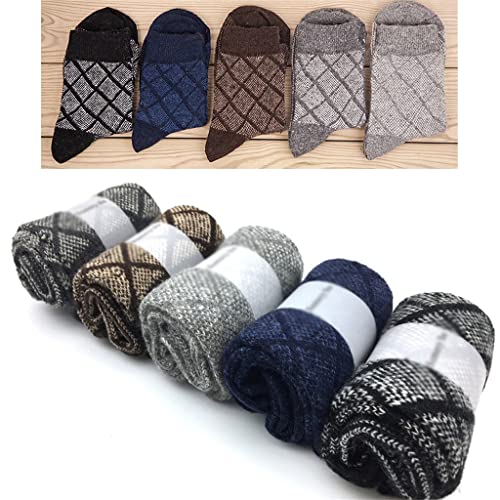 Liuzh 5 Pairs/Lot Wool Socks Men Winter Cashmere Warm Casual Sock Meias Rhombus Pattern Gift Socks (Color : A, Size : One Size) #TOP6