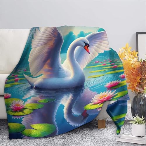 Plaid microfibre cygne 3D couverture chaude moelleuse pour canapé et voyage