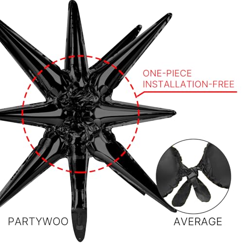 PartyWoo Black Star Balloons 110pcs Different Sizes 18 12 10 5 Inch Pack 22 Inch Black Spike Star Explosion Foil Mylar Balloon Arch Kit for Birthday Engagement Party Decorations Black-Y18 - Image 6