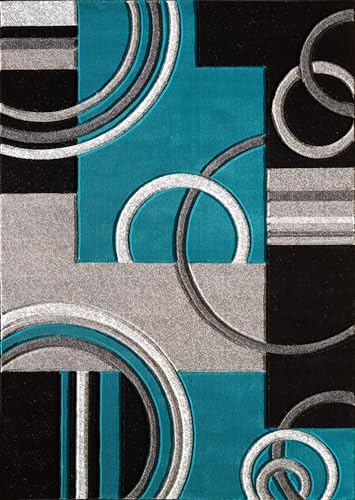 GLORY RUGS Area Rug Modern Soft Hand Carved Contemporary Floor Carpet with Premium Fluffy Texture for Indoor Living Dining Room and Bedroom Area (Turquoise, 5x7)
