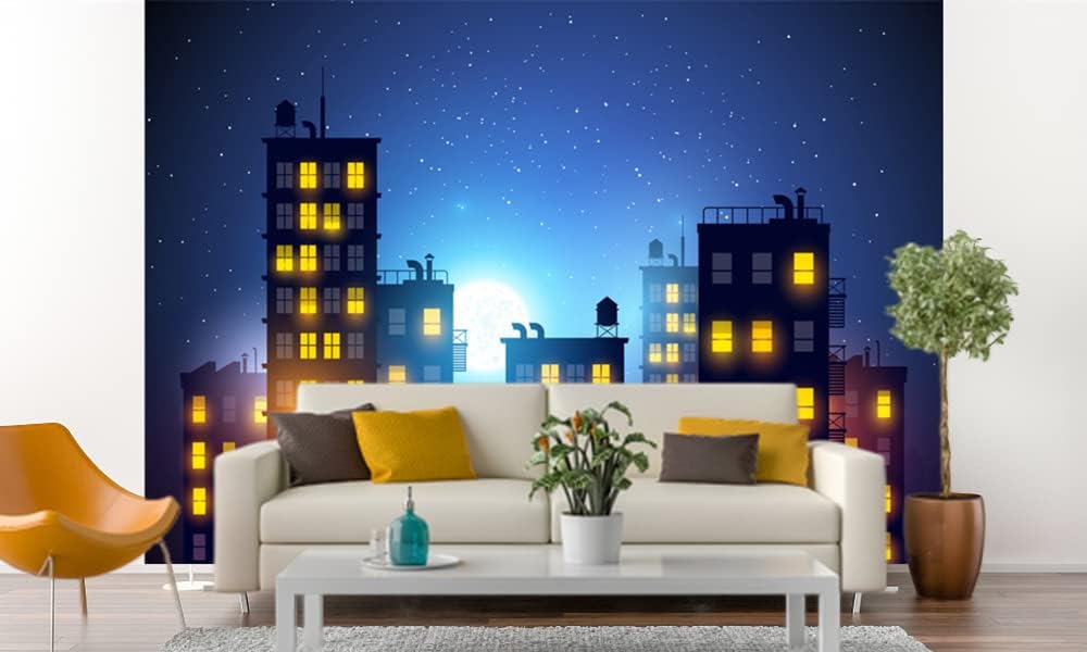 RUINI Super Hero City Backdrop Starry Sky Super Hero City Decor Banner (10x8FT)