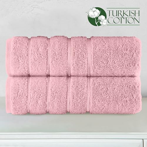 Image of Elegant Comfort 100% Turkish Cotton 4 Lines Viscose Stripe Luxury 2 Pack Bath Towel Set 27 x 54 Inch - Super Soft and Highly Absorbent Premium Hotel Spa Quality Towels for Bathroom Use, Dusty Rose