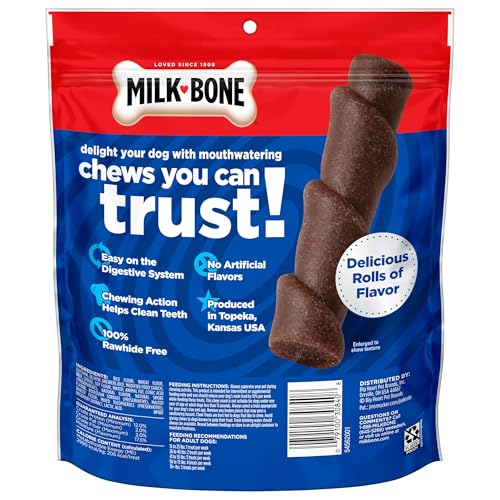 Image of Milk-Bone Flavor Rolls Dog Chews, Beefy Cheesy, Yes Please-y!, 5 Count | 11-oz. bag, Rawhide-free dog chews, Made with real beef