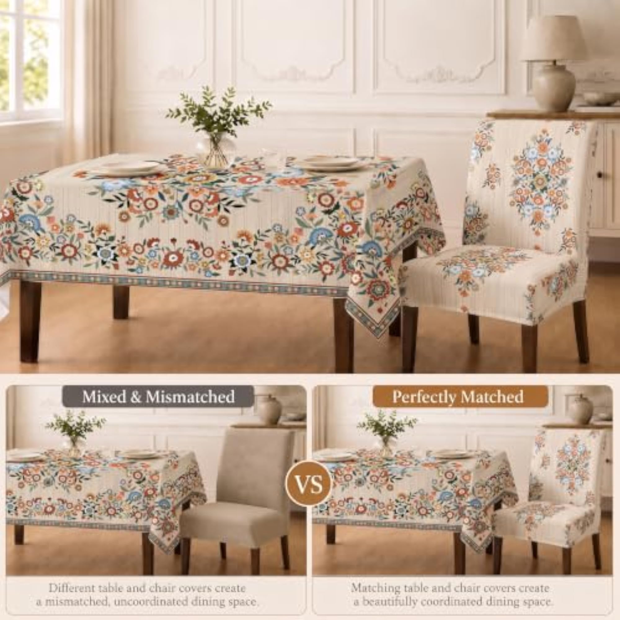 Dining Table Cover with 6 Chair Covers, 6 Seater