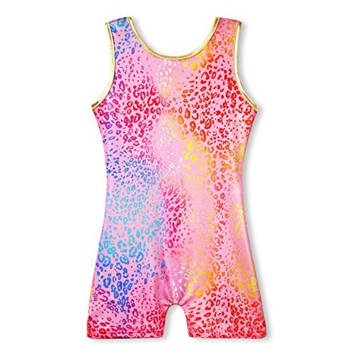 HOZIY Gymnastics Leotards for Girls with Shorts Toddlers Biketards Rainbow Unicorn Dinosaur Mermaid Leopard Flower Galaxy 1-2T A Leopard