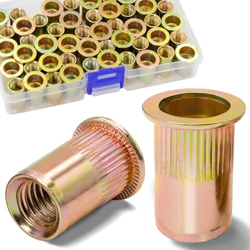 Image of 50Pcs M10 Rivet Nuts, Metric Zinc Plated Finish Carbon Steel Flat Head Threaded Insert Nutsert Kit