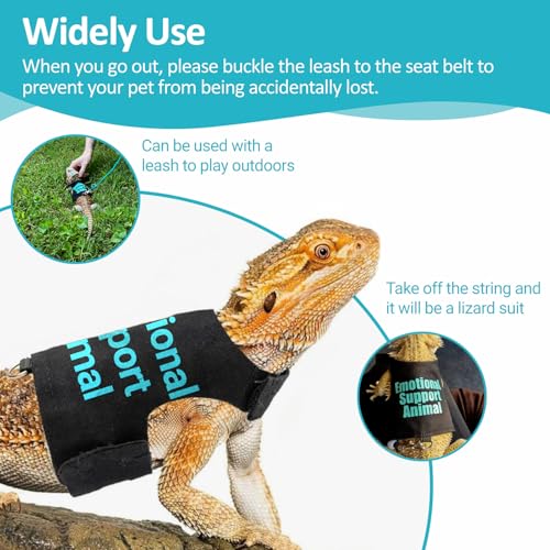 Image of Bearded Dragon Lizards Clothes with Leash Set - Cute Lizard Reptile Small Animal Adjustable Harness Clothes for Walking Outdoor Security Costume Photo Prop(Blue
