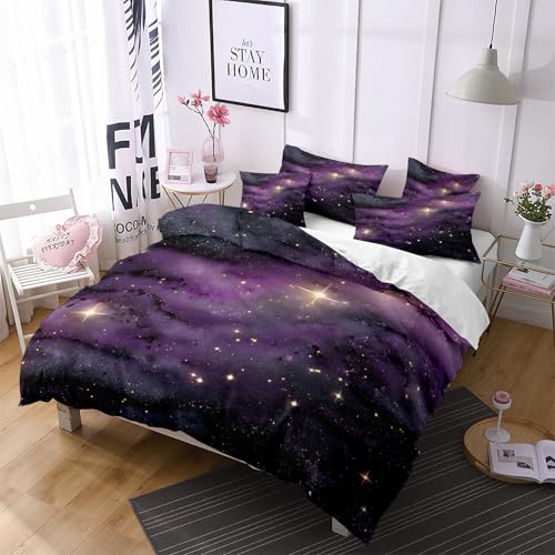Housse de couette 3d nébuleuse violette en microfibre avec taie d'oreiller