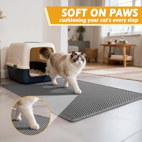 Image of Pieviev Cat Litter Mat Double Layer Waterproof Urine Proof Trapping Mat 1 Pack (Gray, 36x30 Inch (Pack of 1))