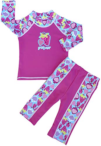 grUVywear Baby Toddler Girls Rashguard Swimsuit Long Sleeve Sunsuit Set UPF 50 - Berries and Lady Bugs | 6-12 Months