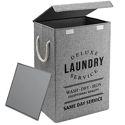 Stylish Grey Hamper Fabric Laundry Basket With Lid Ideal for Kids Toys and Dirty Clothes Storage