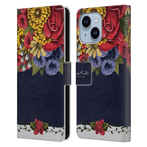 Étui portefeuille Frida Kahlo Fleurs Rouges en cuir pour Apple iPhone 14 Plus