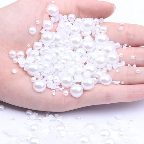 Miniatura 4 de 5600 perlas de parte trasera plana para manualidades, perlas semicirculares para arte de uñas, mezcla de 7 tamaños (2345680.394 in), gemas de perlas