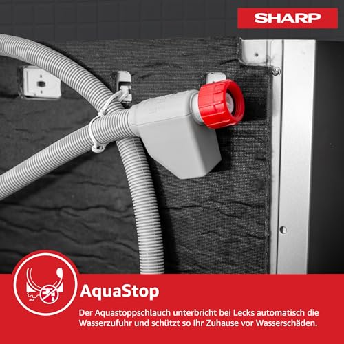 Sharp Geschirrspüler 60 cm freistehend | Spülmaschine | 14 Maßgedecke | 9 Programme | AquaStop | Auto-Door | Inverter Motor | leise 42 dB | Geschirrspüler 60cm | QuickWash | EcoWash | QW-NA3YF42AI-DE