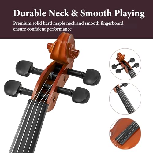 Image of 4 /4 Full Size Beginner Violin - Acoustic Fiddle Set for Adults, Teens, and Students (Age 12+), with Case, Bow, Bridge, and Rosin (Brown)