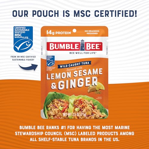 Image of Bumble Bee Lemon Sesame & Ginger Seasoned Tuna Pouch - Wild Caught and Ready to Eat for Snack, Salad, Korean Tuna Bowl - 14g Protein per Serving - 2.5 oz Packet (Pack of 1)