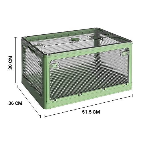 Image of oddpod Stack Genie Collapsible Large Capacity Storage Box with Detachable Wheels /Multifunctional Transparent Stackable, Portable & Foldable Organizer for Indoor and Outdoor use - Green