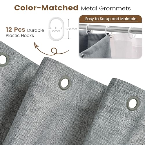 BTTN 72x78 Long 3 in 1 Linen Texture Shower Curtain with Liner, Grey/Gray by BTTN - Used condition - Image 7