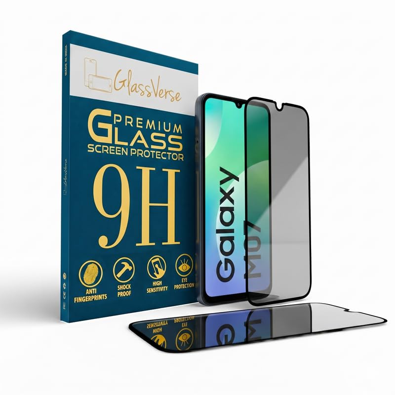 Image of GlassVerse Privacy Tempered Glass for Samsung Galaxy M07 | Anti Spy Screen Protector, 9H Hardness, Edge to Edge, Case Friendly, Hassle-less Installation Kit Included. (Pack of 1)