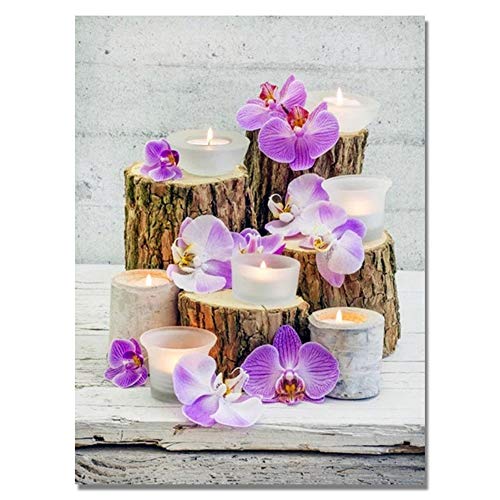 5D DIY Peinture Diamant Kit Panoramique Foret Bougie Orchidée Adultes enfant Cristal Strass Point De Croix Broderie Diamond Painting Salon Chambre toile de décoration 30x40cm