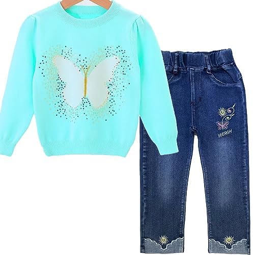 Peacolate 18Months-10T Little Big Kids Girls Clothing Sets 2pcs Top Cotton Knitted Sweater Pullover with Denim Jeans