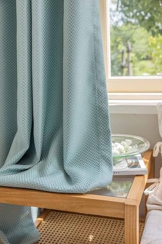 Musihy Cortinas térmicas para sala de estar | Juego de 2 paneles de poliéster con textura ondulada a rayas para oscurecer la habitación, con aislamiento térmico, para dormitorio, color azul cielo, con