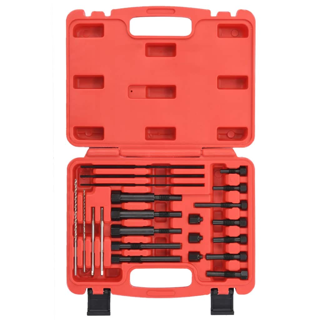 Juego de reparación de bujías incandescentes de 22 piezas, de acero al carbono, machos de roscar en espiral, tuerca de extracción para M8 x 1 M10 x 1 M10 x 1,25, guía de perforación, maleta