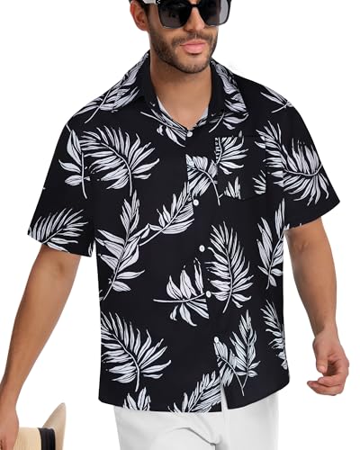Image of Men Hawaiian Shirt Short Sleeve Summer Beach Button Down Shirts with Pocket