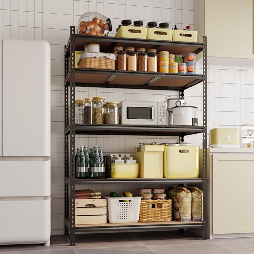 Image of Storage Shelves 5 Tier Garage Shelving Heavy Duty Adjustable Metal Shelving Unit, Garage Shelves for Basement, Warehouse, Pantry, Closet, Kitchen 72 inch H x 35.5 inch W x 12 inch D, Black,2 Pack