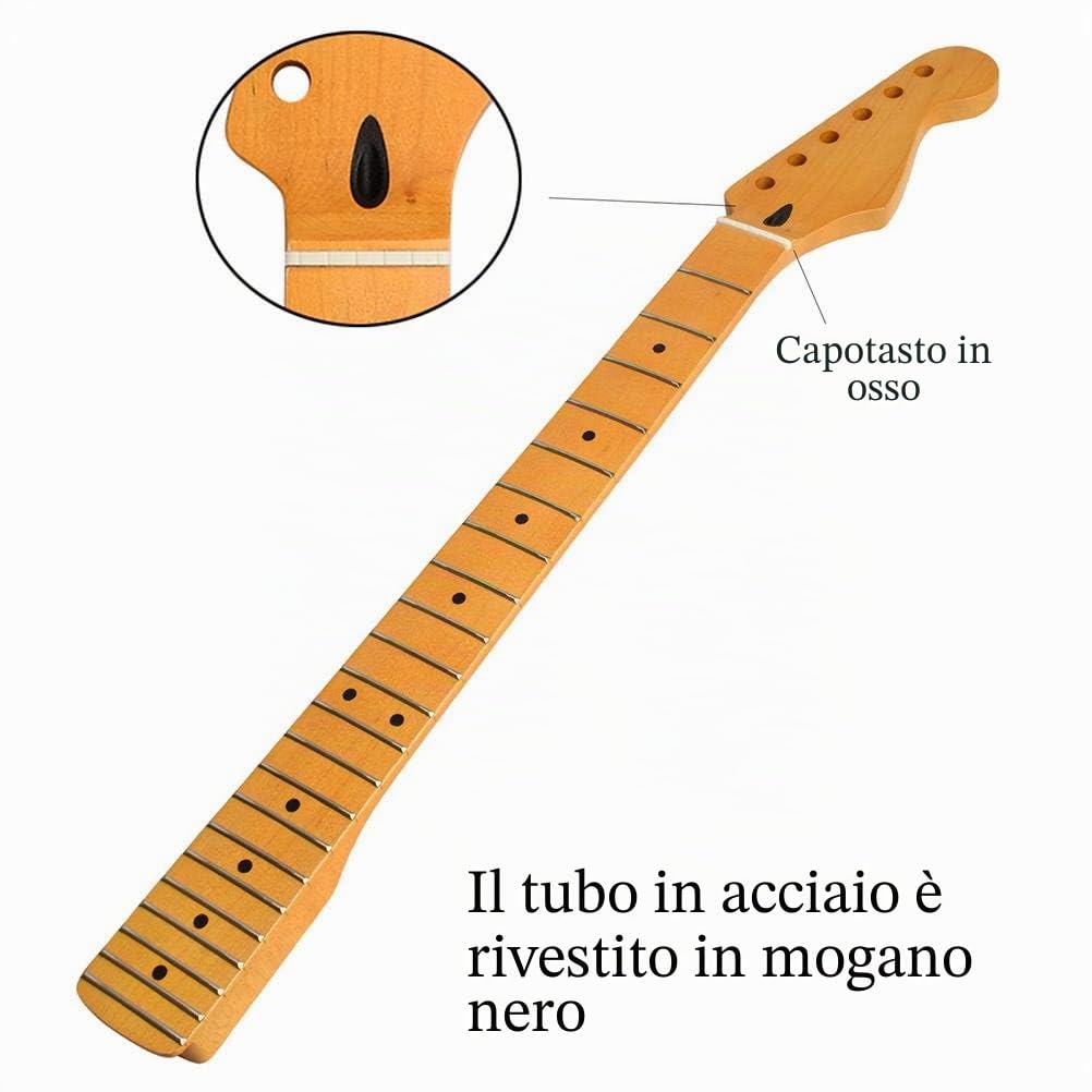 Manico per chitarra, manico di ricambio per chitarra elettrica, 22 tasti, tastiera in acero, manico in legno fai da te, manico in acero ST linea centrale posteriore, accessorio per chitarra