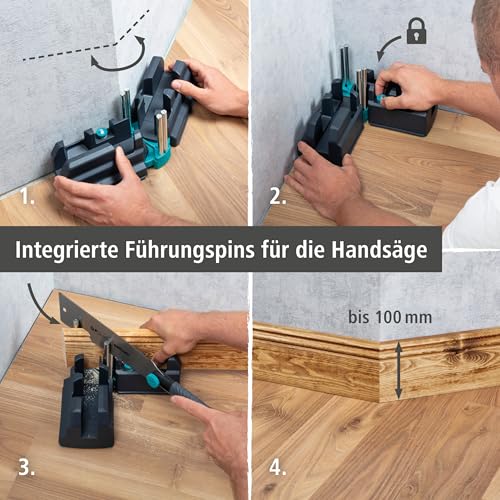 wolfcraft Schmiege und Schneidlade 6948200 | 2in1 Gehrungslade aus Stahl mit Winkelhalbierenden zum Schneiden von bis zu 100mm hohen Fußleisten & Ausmessen von Raumwinkeln - 3