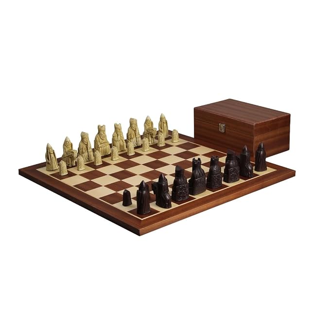 Chessgammon Isla de Lewis I Piezas de ajedrez de Resina Marfil y marrón de 3,5 Pulgadas con Tablero…