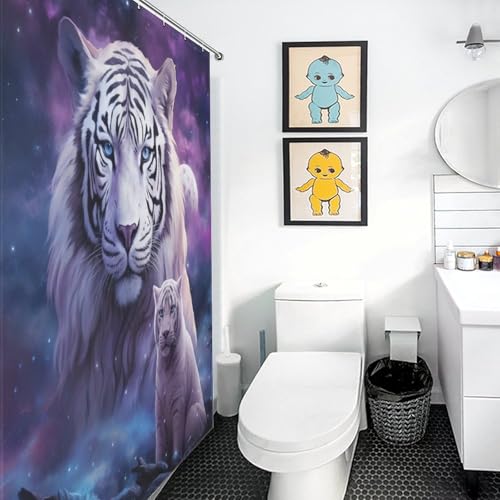 Rideau de douche tigre imperméable en polyester tissu lavable avec crochets - 3