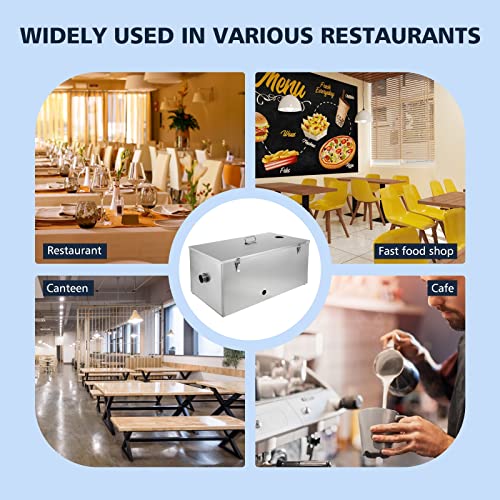 Powlab 25Lbs Top Inlet Commercial Grease Trap Under Sink, Grease Interceptor Trap 13 Gpm Stainless Steel Grease Trap Interceptor Set With Removable Baffles For Restaurant, Canteen, Kitchen Wastewater #TOP5