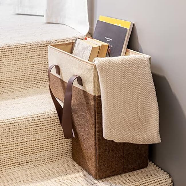 Navaris Stair Basket - L-Shaped Staircase Organizer with Handles - Foldable Collapsible Step Storage for Carpeted and Wooden Stairs