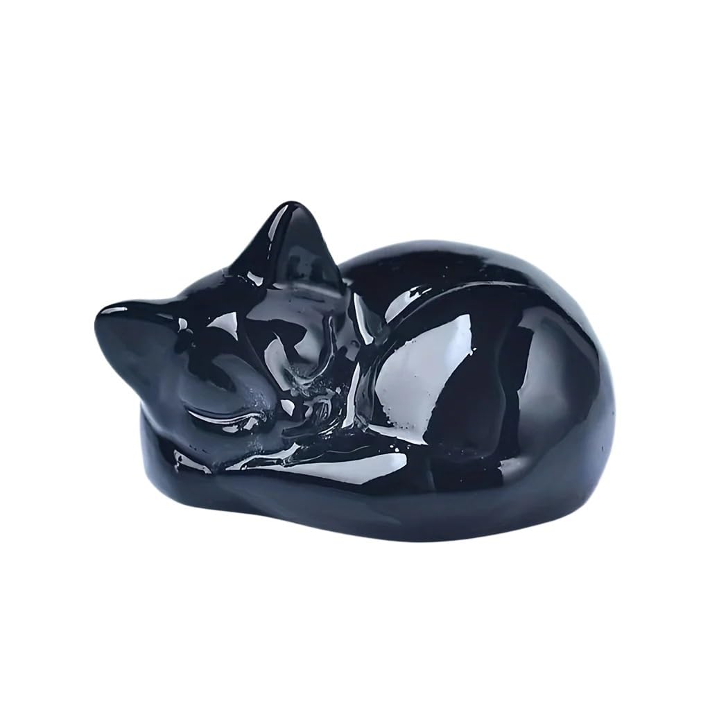 HUFFA Natural Crystal Carved Cat Figurine - Unique Decorative Gemstone Cat Sculpture for Home and Office Décor
