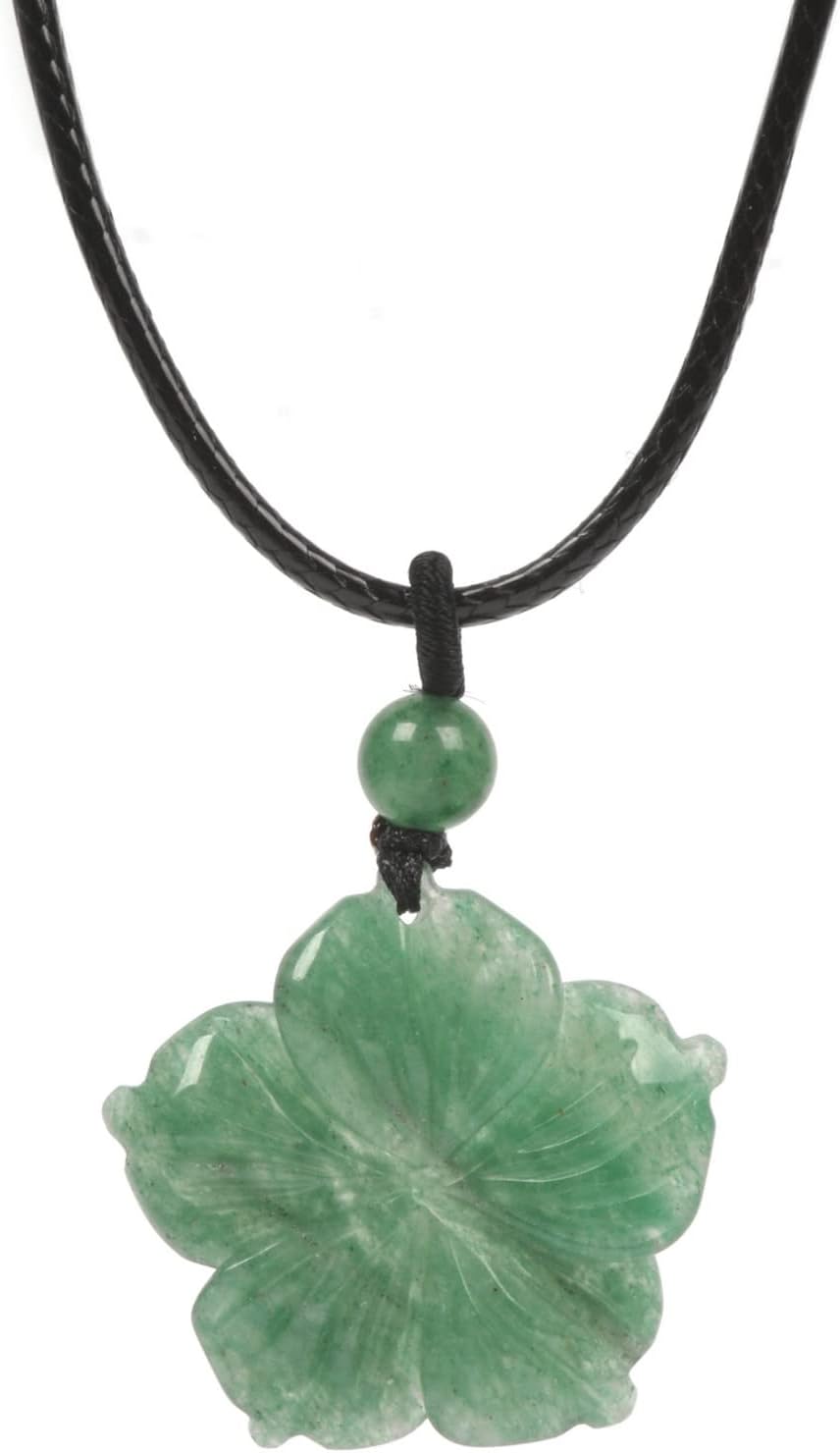 Hand Carved Healing Crystals Gemstone Hawaii Flower Pendant Hand Weaving Wax Rope Necklace 22 inch