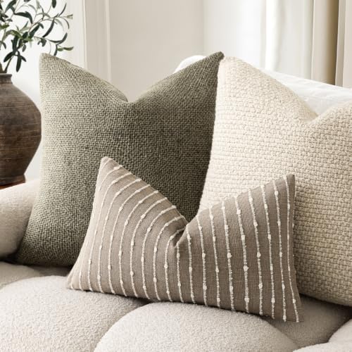 Image of Foindtower Boho Striped Boucle Lumbar Throw Pillow Covers 12x20 Taupe Gray