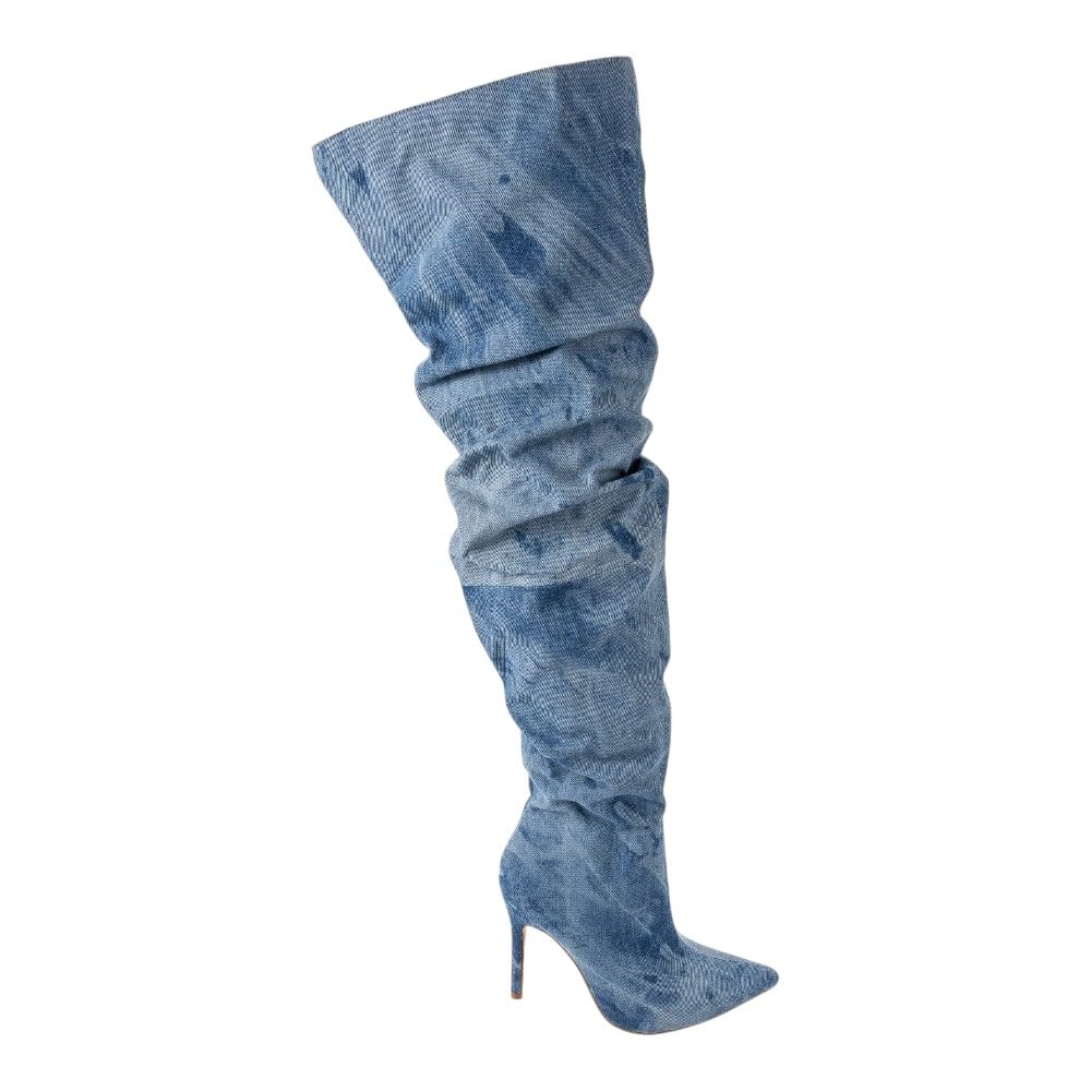 PAZZLE Women Thigh High Slouch Stiletto Heel Over the Knee Boot