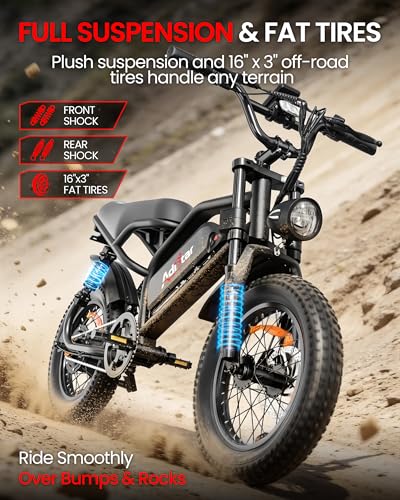 ADISTAR 16" Electric Bike for Adults/Teens, Peak 1500W & 65 Miles Long Range, 48V 15.6Ah Battery, Full Suspension Fat Tire All-Terrain EBike on Mountains,Snow,Sand - Image 5