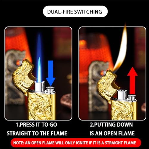 Encendedor de Doble Llama Dragón Dorado Metal miniatura 3