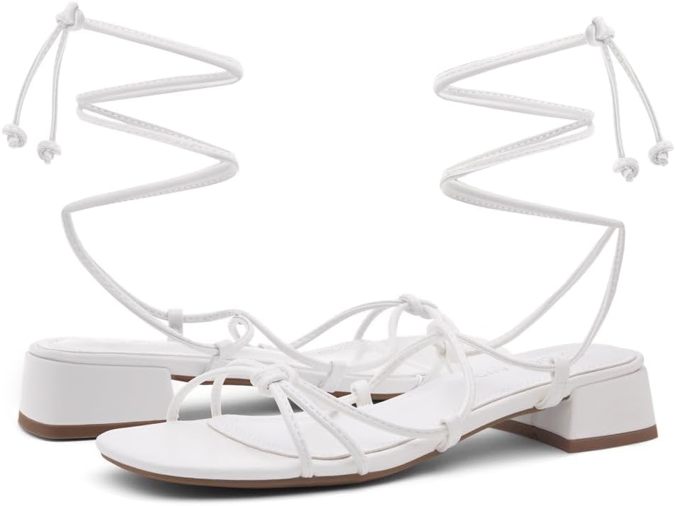 Shoe Land SL-Danica Women's Lace-Up Chunky Low Heels, Strappy Ankle Wrap Heeled Sandals, Square Open Toe Tie-Up Dress Sandals for Holiday, Party, and Wedding - Image 6