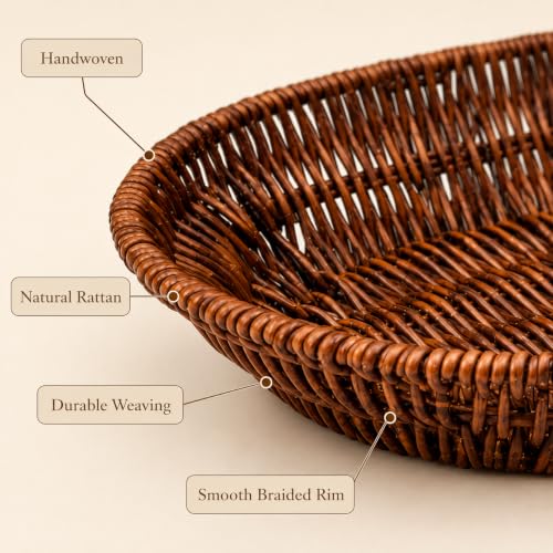 Image of Oval Bread & Roti Serving Basket | Restaurant Style Chapati & Naan Basket for Dining Table | Brown Tabletop Bread Basket for Home, Hotel & Cafe