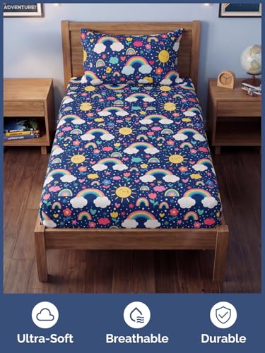 Image of Kids Twin Size Rainbow Sky Bed Sheets - 3 Piece Kids Rainbow Sky Sheet Set | Rainbow Sky Themed Bedding, Ultra-Soft, Cute & Cozy, Breathable & Machine Washable, Bed Set for Boys, Girls & Teens & Cooling